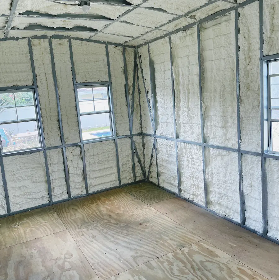 Closed-cell spray foam insulation applied to wall cavities in a residential project in Philipstown